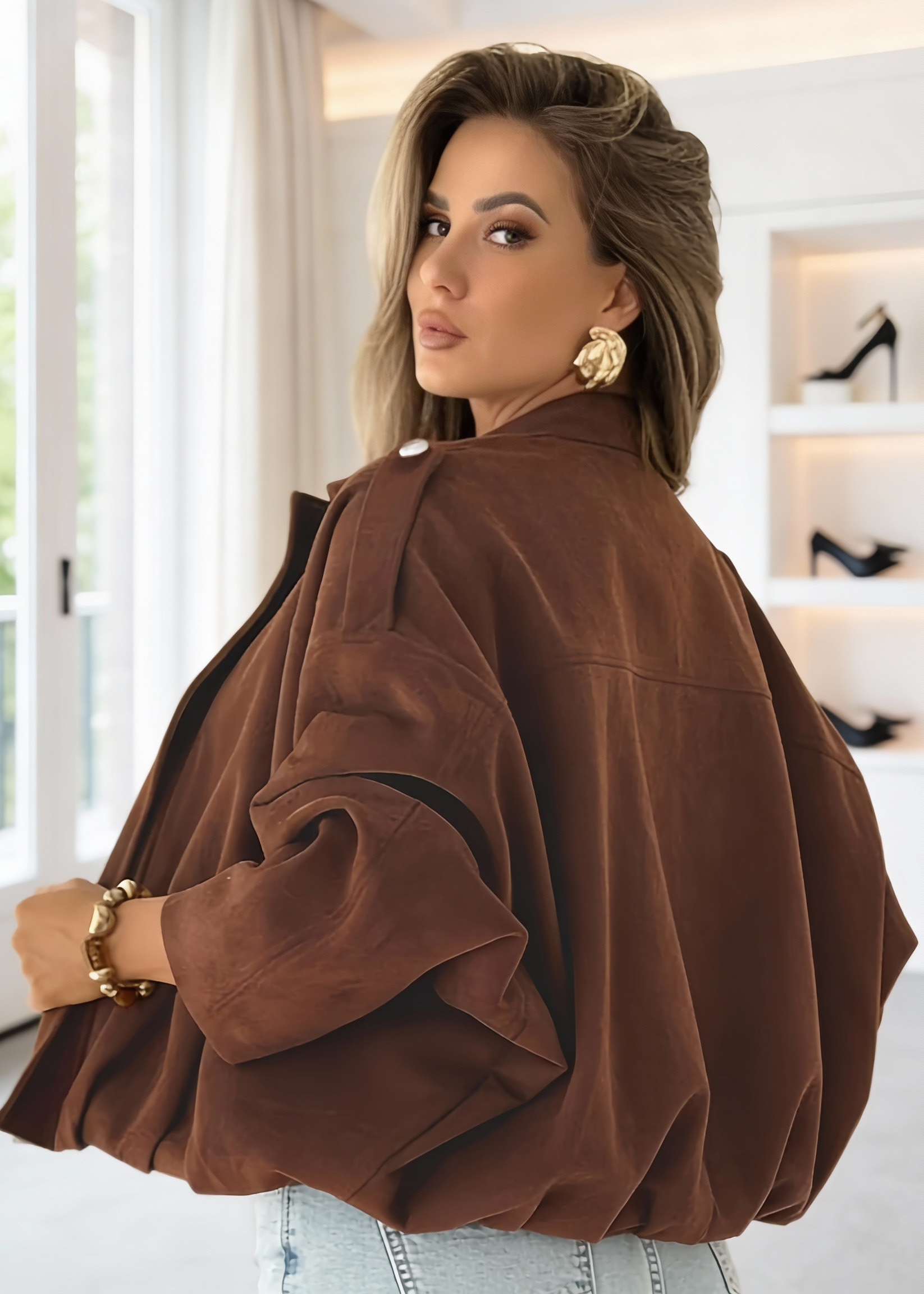 Jaqueta Estilo Casaco em Marrom